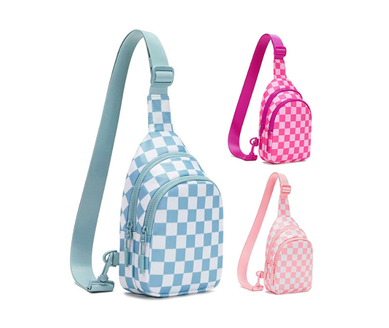 Grid Pattern Strap Bag Fanng Pack with Pockets